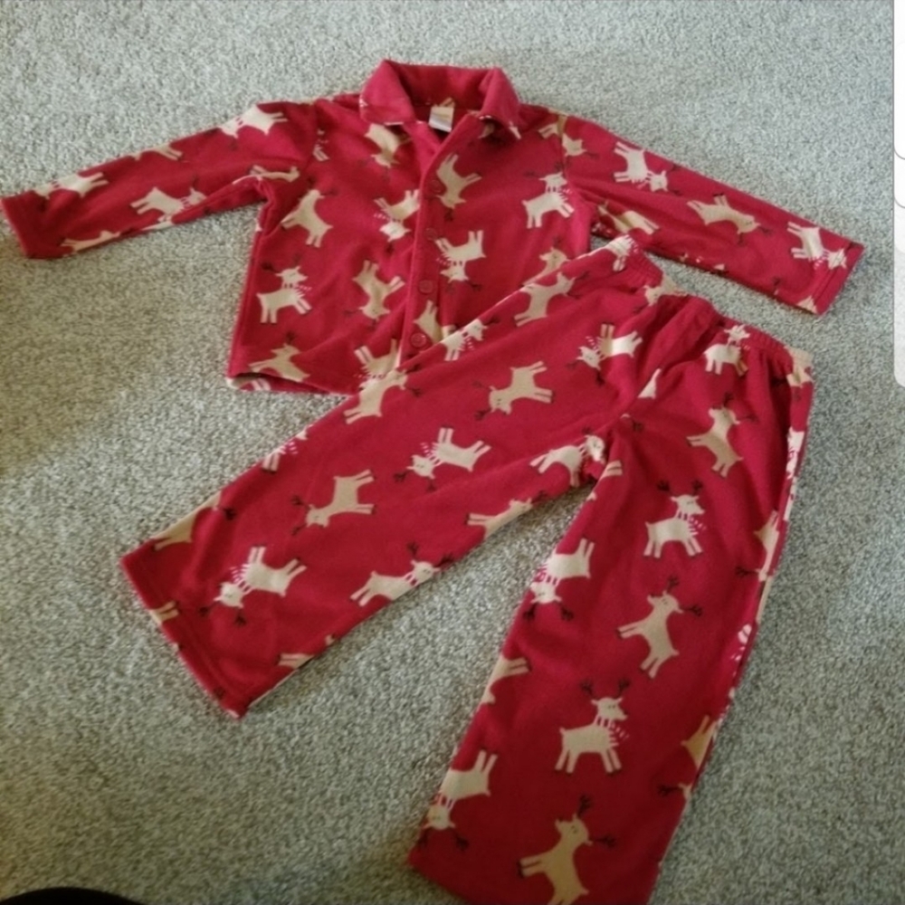 Gymboree holiday pajamas sz XS 3-4T Red Fleece Reindeer Christmas Two Piece Set
